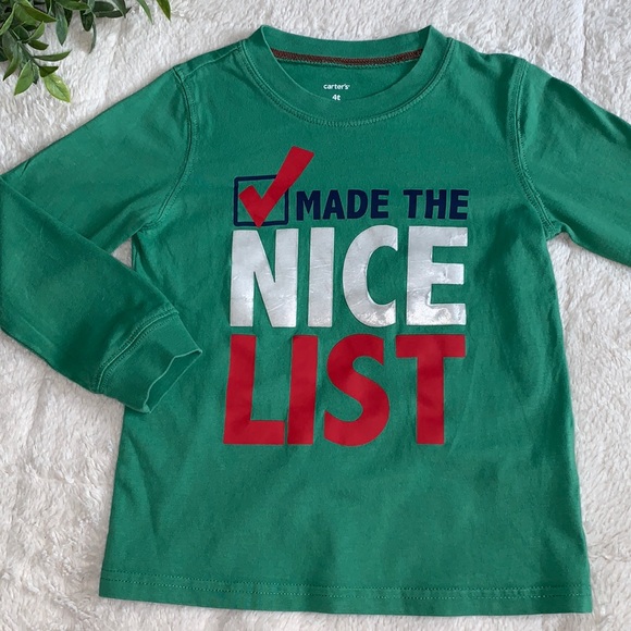 Carter’s 4T Holiday T-shirt Boys “Nice List” EUC Christmas Shirt - Picture 1 of 8